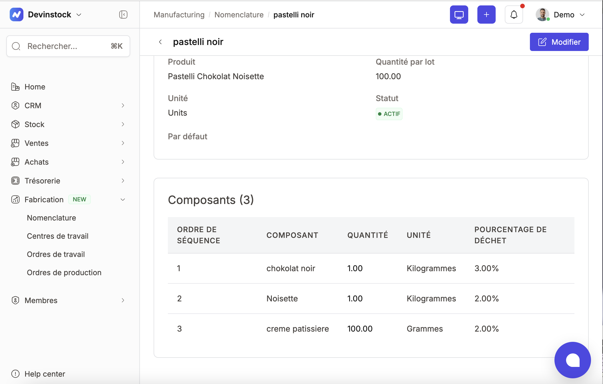 Interface BOM Nomenclature Devinstock - Gestion des nomenclatures de fabrication au Maroc