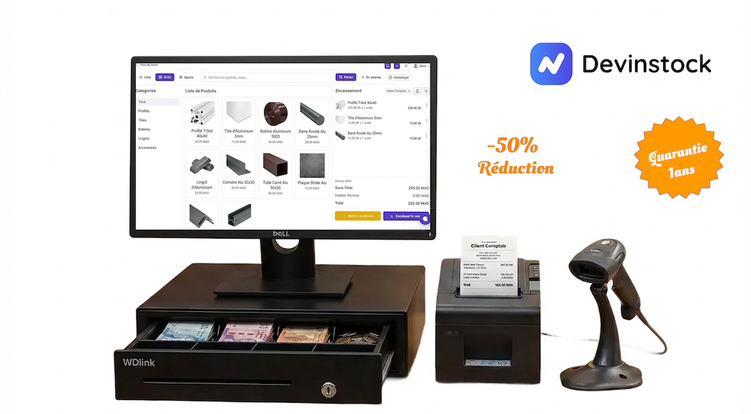 Logiciel de caisse pour magasins d'aluminium et bois au Maroc - Devinstock